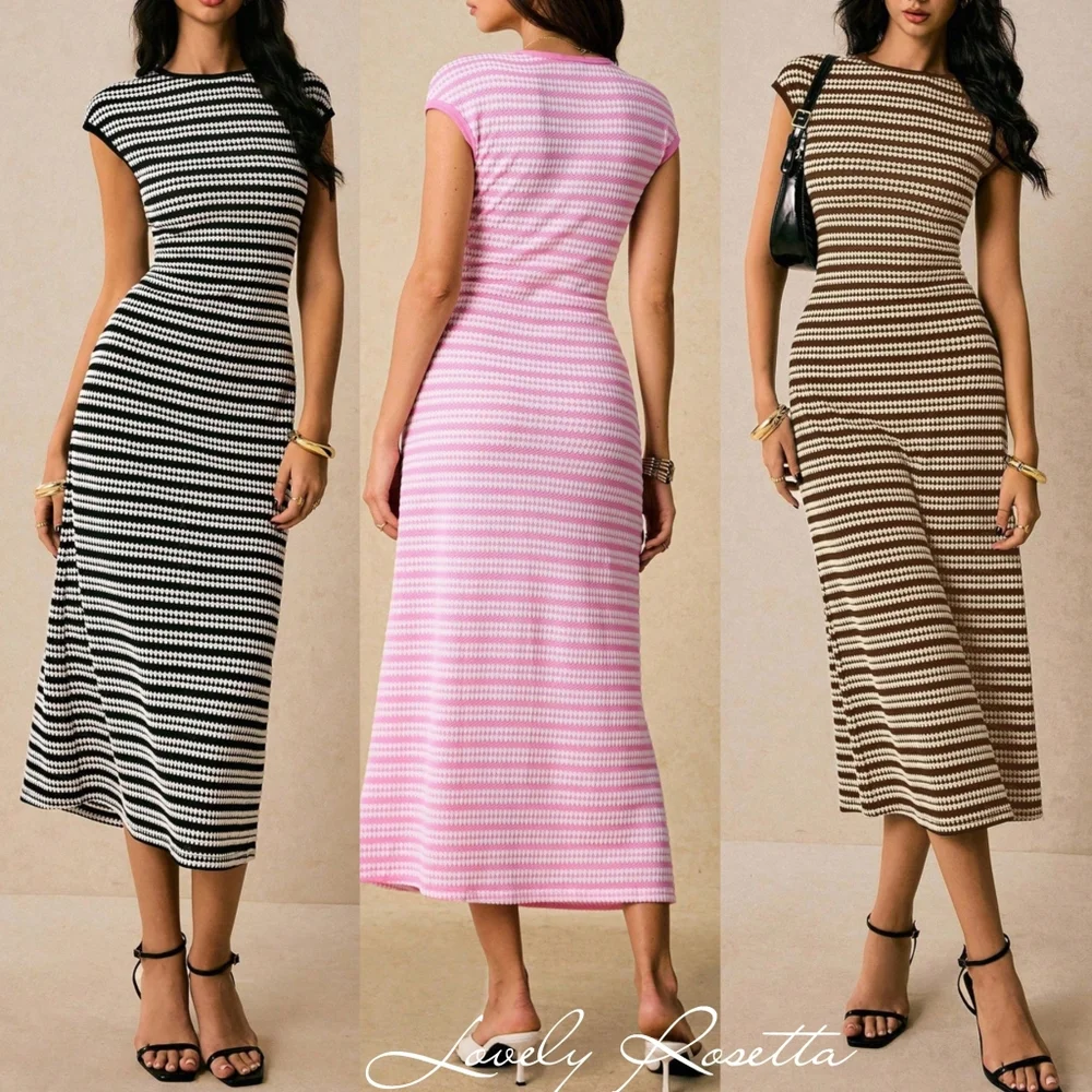 Pink Striped Midi Dress - Picture 5 of 12